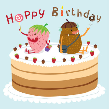 monster happy birthday vector illustration 