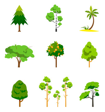 Different tree set, vector illustration.