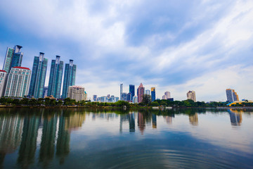 Fototapeta na wymiar city view at Benjakitti Park, Bangkok, Thailand