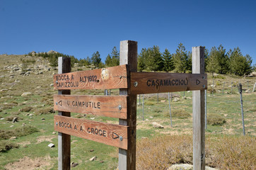 The wooden pointer in the mountains