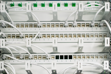 Network cables in network server and connections on switch
