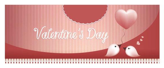 Web banner valentine's day. Romantica illustrazione con due uccellini innamorati. Greeting. Card decorazione. Concept love. Wallpaper