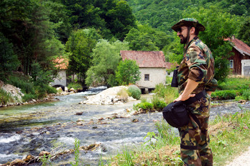 military man in nature