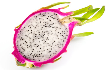 Close up dragon fruit, slice of dragon fruit isolate on white background with clipping path, Health care fruit.