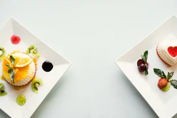 Schilderijen op glas food photography art. gourmet restaurant dessert on white background concept © Photodrive