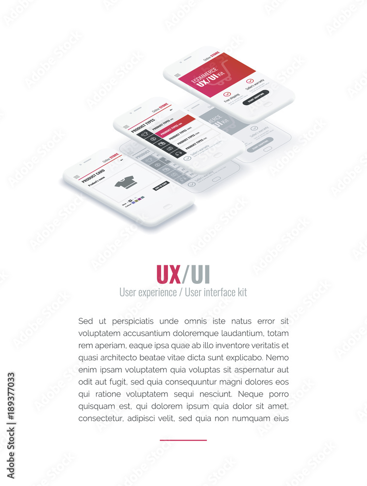 Poster a conceptual mobile phones with a mobile app pagese and website wireframe. user experience, user int