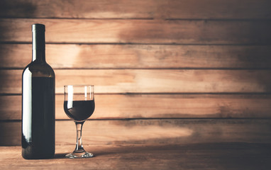 Wine bottle on the table.