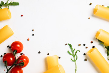 free space for cookery recipe on white background. food art. bright colours.