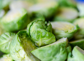 background or texture of fresh green Brussel Sprouts