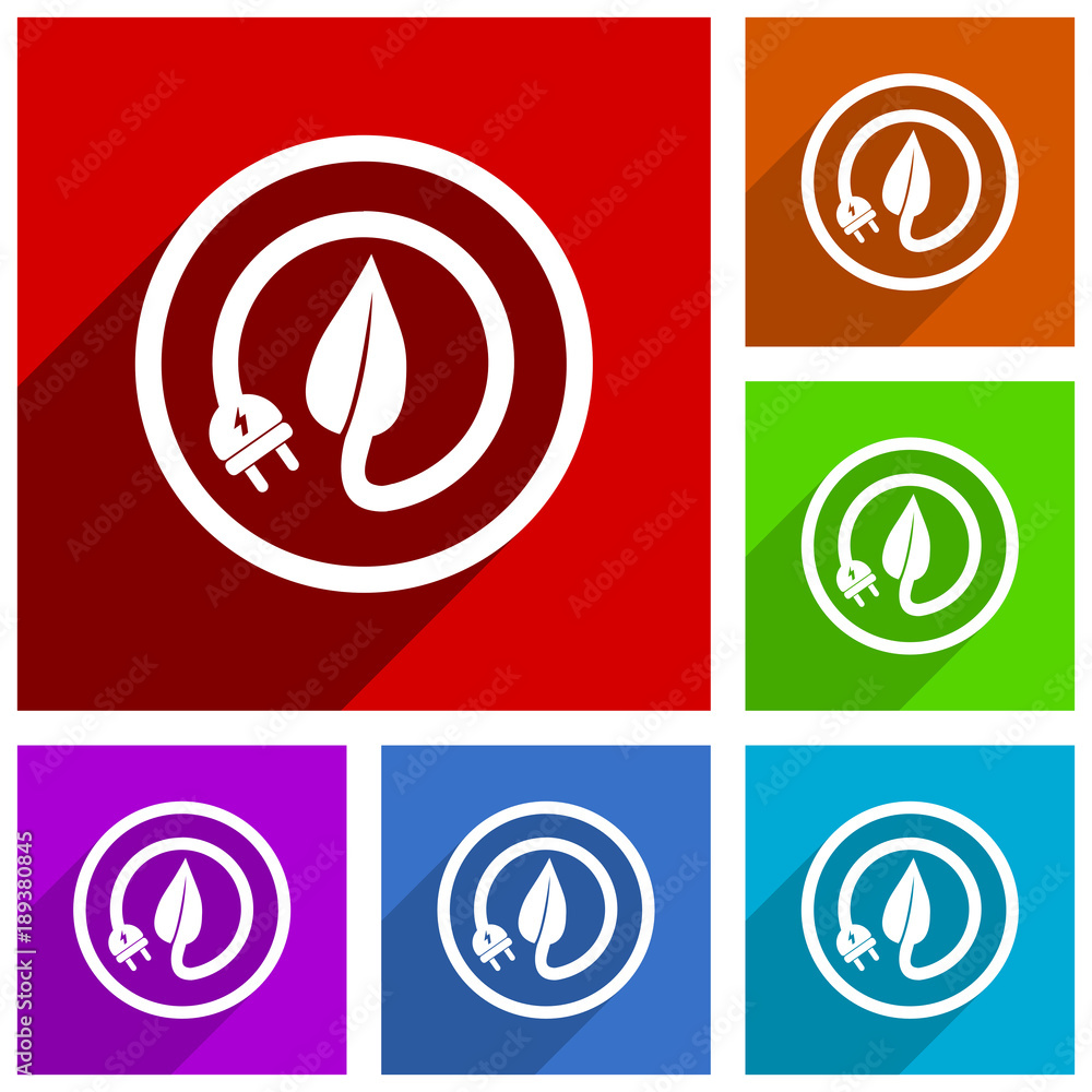 Poster eco electric plug vector icons. flat design colorful illustrations for web designers and mobile appl