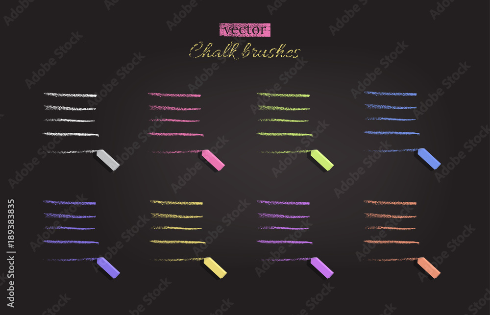 Aufkleber chalk brushes with chalks.vector different color chalk traces on black chalkboard.