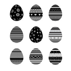 Vector set of monochrome easter eggs isolated on whitet background.