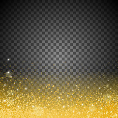 Gold texture on transparent background. Holiday background. Golden grainy abstract texture with light effects. Design element for web banner or Christmas card. Vector illustration.