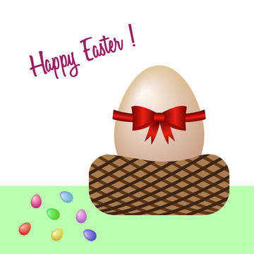 Happy Easter with in an egg basket. Vector illustration. Free Royalty Images.