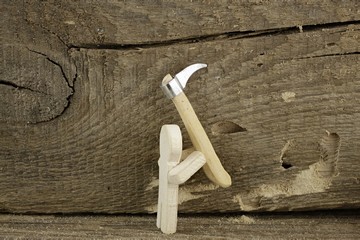 Little male is fighting against the wood destruction