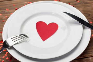 valentines day composition on wooden table