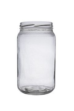 empty glass jar with a thread isolated on a white background