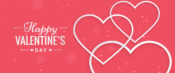 Happy Valentine's Day Holiday Banner Background with Hearts and Sparkles