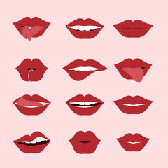 Fototapeta na wymiar Red woman's lip icons set isolated on light background. Vector lips illustration for modern design.