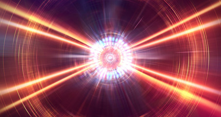 Abstract lens flare space or time travel concept background. 3d Illustration