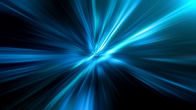 Acceleration speed motion on night road. Abstract blue background, beautiful lines and blur. 3d Illustration