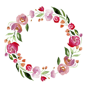 Watercolor hand-drawn flower wreath for design. Artistic isolated illustration. 