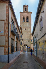 street in medieval village of Castilla, Spain. Rainy day