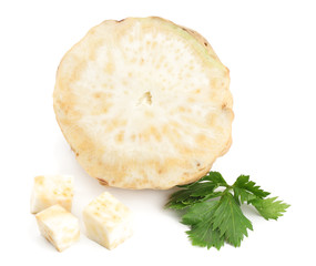 celery root with leaf isolated on white background. Celery isolated on white. Healthy food