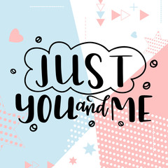 Hand drawn poster with love elements. Brush calligraphy. Happe Valentines Day. Vector illustration