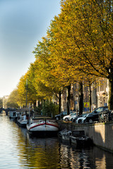 Boats along the canal in Amsterdam