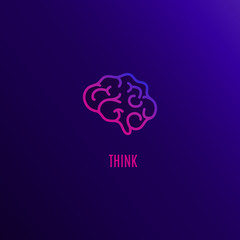 Outline icon of brain on blue background. Creative idea concept. Symbol of innovation and intelligence. Vector illustration.