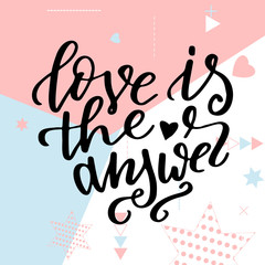 Hand drawn poster with love elements. Brush calligraphy. Happe Valentines Day. Vector illustration