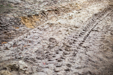 Tire tracks on the sand road