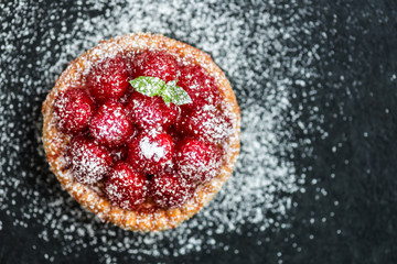 Raspberry Tarts with Mint Leaves