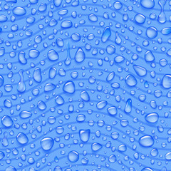 Seamless pattern of waves and water drops of different shapes with shadows in blue colors