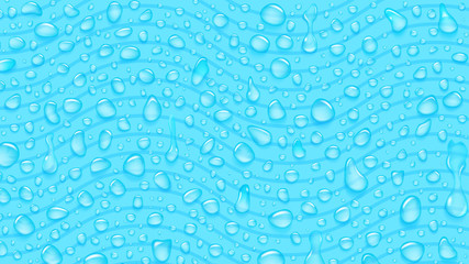 Background of waves and water drops of different shapes with shadows in light blue colors