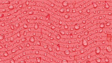 Background of waves and water drops of different shapes with shadows in pink colors