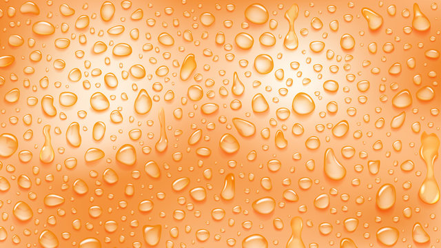 Background of water drops of different shapes with shadows in light orange colors