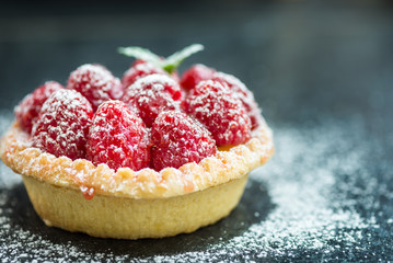 Raspberry Tarts with Mint Leaves