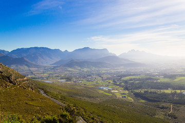 Franschhoek vineyard landscape, South africa panorama