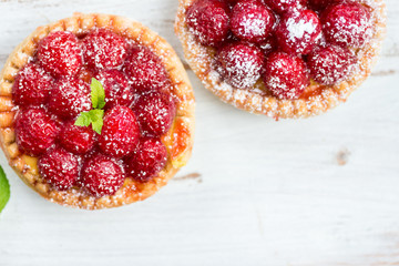 Raspberry Tarts with Mint Leaves