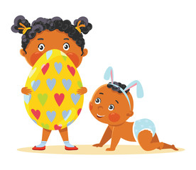 Obraz na płótnie Canvas Easter kids in bunny ears with decorative egg