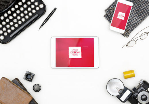 Top View Smartphone and Tablet Mockup with Retro Elements 1