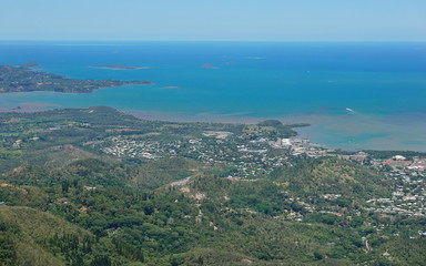 Fototapeta premium Aerial view, Boulary and Saint-Michel district, Noumea city, southwest coast of Grande Terre, New Caledonia, south Pacific ocean