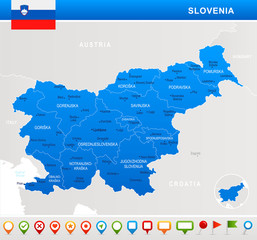 Slovenia - map, flag and navigation icons - Detailed Vector Illustration