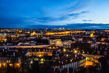 Beautiful Night view over the Vltava river, Charles bridge, the embankment Smetanovo, tower old...