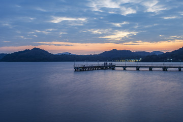 Fototapeta na wymiar pier in a lake at sunset