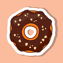 Vector hand drawn donut with chocolate topping