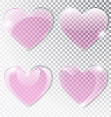 Pink heart made of glass. Realistic flat heart with highlights. Isolated vector object
