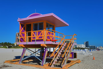 The lifeguard stations on Miami Beach, Florida are are indicative of the vibrant, art deco style of south beach.